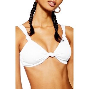 Topshop White Rib Knot Bikini Top